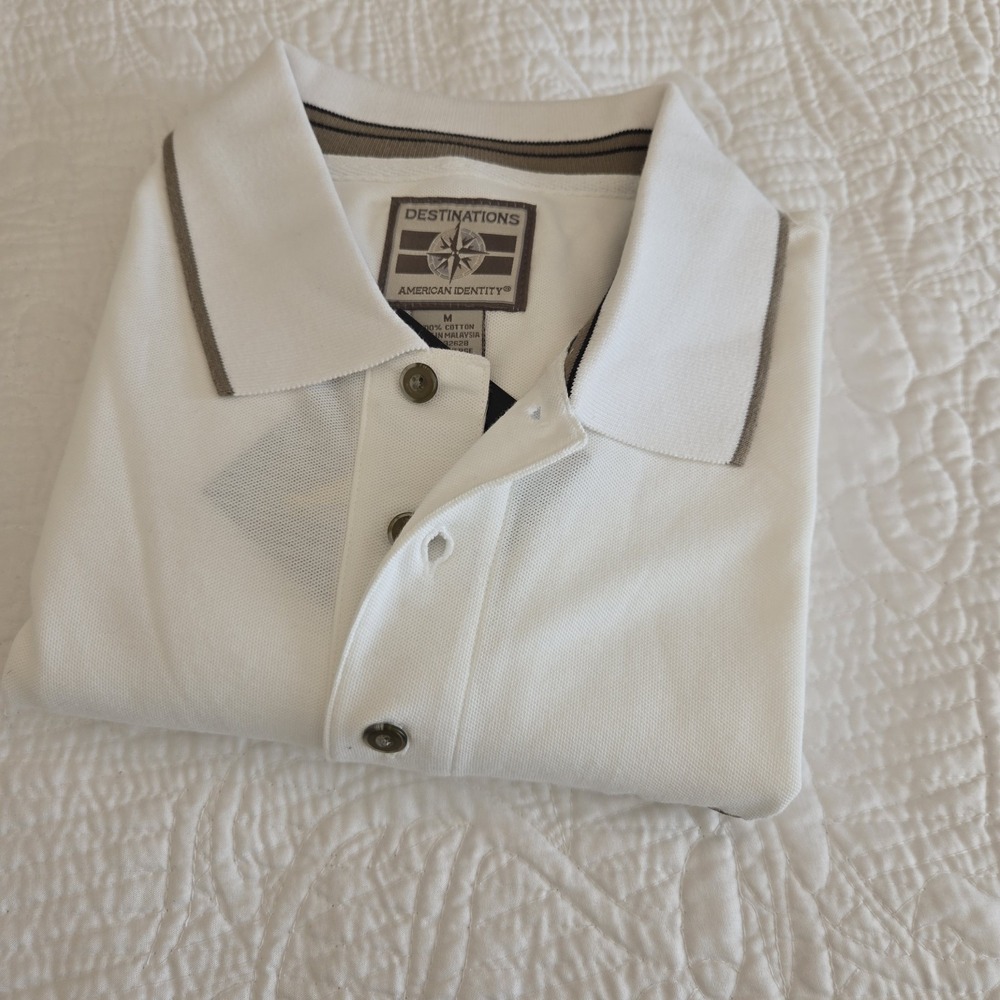 Destinations Polo Shirt Mens Medium White Goodyear Tires Branded 100% Cotton NWT - Picture 2 of 13